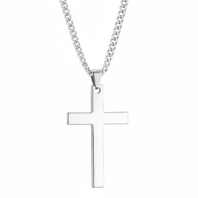 Heren ketting met kruis hanger – zilverkleurig – glanzende afwerking – schakelketting met religieus design