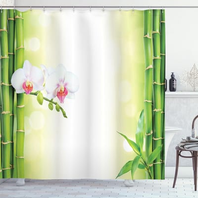 ABAKUHAUS Spa Duschvorhang – Orchideen Bambus – Grün/Weiß – 175x240