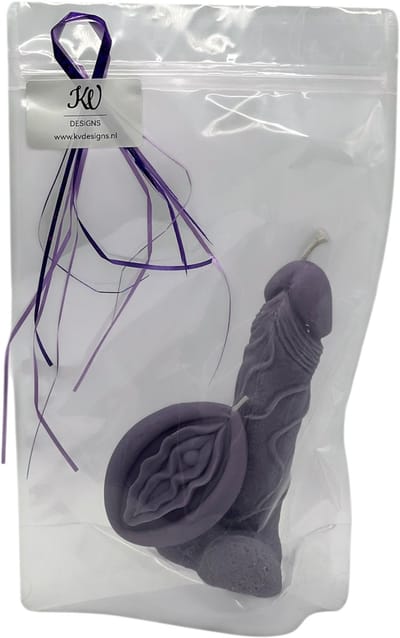 KV DESIGNS Piemel & Vagina Kaarsen Cadeauset - Kaarsen Cadeauset - Handgemaakt van Koolzaadwas - Erotisch Cadeau - Cadeauklaar Verpakt - midden paars