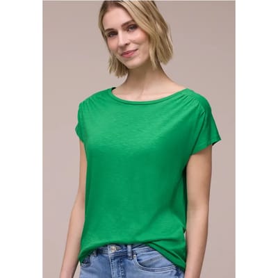 Shirt met ronde hals en rimpels