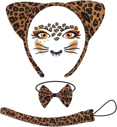 Leopard Kostuum Set voor Dames met Oren, Haarband, Strikstaart en Gezichtssticker voor Carnaval, Halloween en Cosplay Feestjes
