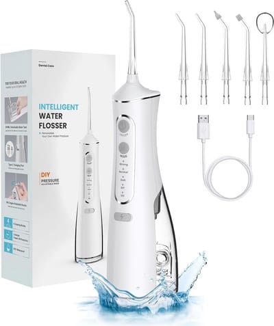 VHV - Monddouche 300 ml - Waterflosser - Tandenreiniger elektrisch - Draadloze orale irrigator - Voor thuis reizen en beugel - Wit