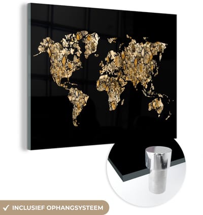 ® Glasschilderij 160x120 cm - Schilderij acrylglas - Wereldkaart - Slang - Design - Foto op glas - Muurdecoratie woonkamer - Wanddecoratie slaapkamer - Schilderijen