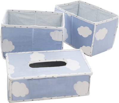 Verzorging Organiser Set 'Kleine Wolke blauw', 3-delig, opbergdoos set, 2 dozen voor luiers en aankleedaccessoires, 1 decoratieve box voor vochtige doekjes, babykamer decoratie