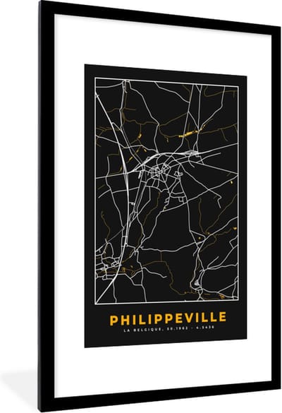 Fotolijst incl. Poster - Philippeville - Stadskaart - Plattegrond - Goud - Kaart - 80x120 cm - Posterlijst