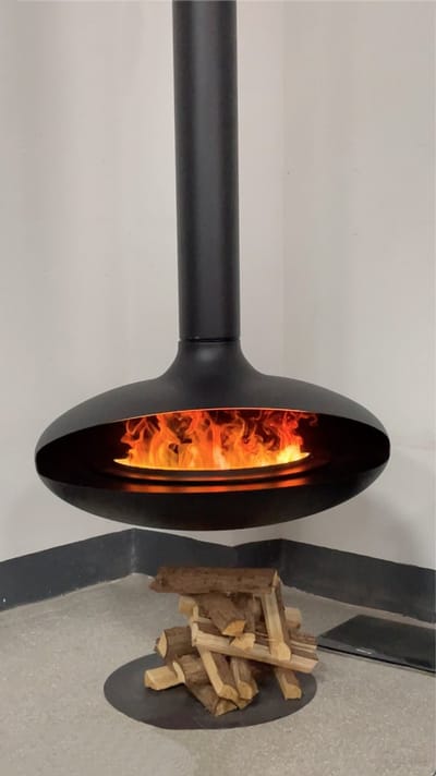 Comfortable at Home, Bellano 180, Hangende elektrische waterdamp sfeerhaard, Buislengte 180cm voor kamerhoogte tot 300cm, Afstandsbediening, Audio knisperend haardvuur (3 geluidniveaus + UIT), Massief gepoedercoat staal, Reservoir van hoogwaardig RVS