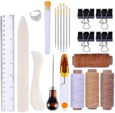 Boekbindgereedschap Starter Kit met Binding Tape - Vouwen - Waxed Wire - Awl voor DIY Beginners - Lederen gereedschapsset 131#combinatie