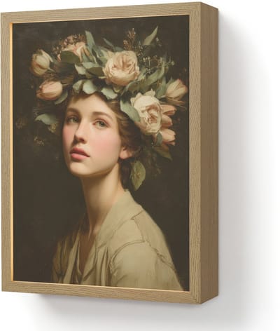 Wandlamp 30x40 cm - Oplaadbaar - Bloemenstilte - Vrouw - Portret - Wandlampen binnen woonkamer - Slaapkamer lamp - Decoratieve nachtlamp - Vloerlamp draadloos