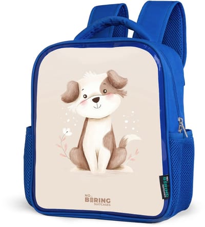 NoBoringSuitcases.com® - Rugzak blauw - Schooltas jongens - Hond in de kleuren bruin en beige - Kinder rugtas jongen - Boekentas kind - Kinderrugzak voor school - Schoolrugzak