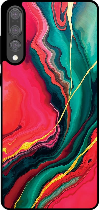 Smartphonica Telefoonhoesje Geschikt voor Huawei P20 Plus met Rood Groen Marmer Opdruk - TPU Backcover Case Red Green Marble Design geschikt voor Huawei P20 Plus
