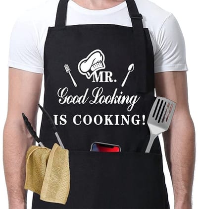 1 stks Heren Zwart Verstelbare Schort - Humor Grappig Grappig BBQ - Professioneel Katoenen Keukenschort - Cadeau Valentijnsdag, zwart 1