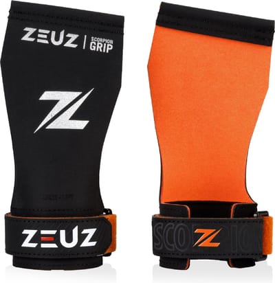 ZEUZ Scorpion Fingerless Grips voor Fitness, CrossFit, Turnen & Gymnastics – Sport Handschoenen – Oranje & Zwart - Maat XL