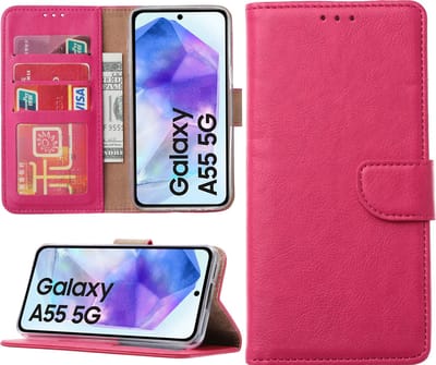 Hoesje geschikt voor Samsung Galaxy A55 bookcase met pasjeshouder - Roze