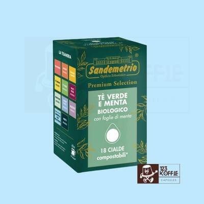 Sandemetrio Tè Verde alla Menta Bio ESE 44 mm Pads | 18 x Biologische Groene Thee met Munt Pads