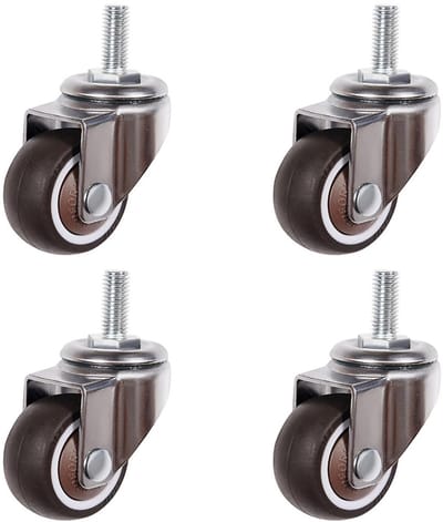 Zwenkwielen met Schroefdraad M6, Laag Profiel Rubber, Set van 4 voor Meubels
