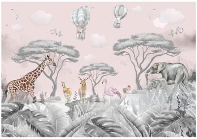WALLARENA - Fotobehang - 150x105 cm - leuke safari dieren voor de kinderkamer