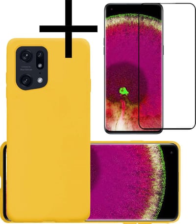 Hoesje - Met Screenprotector - Geschikt voor OPPO Find X5 - Sterk & Shockproof - Back Cover - Siliconen Case - Telefoon Hoes - Geel