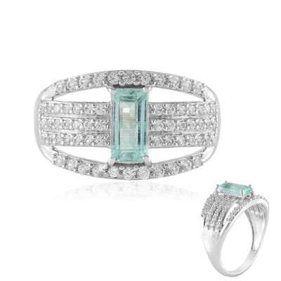 Cavill - 925 Sterling Zilver Geplateerd - Zilveren ring met Paraiba kleurige smaragd 0,79 ct en 1,82 ct pavé zirkonia - Moderne elegante damesring