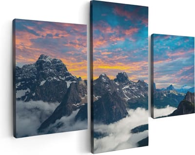 Artaza Canvas Schilderij Drieluik Bergen Landschap Met Wolken In Italië - 90x60 - Foto Op Canvas - Canvas Print