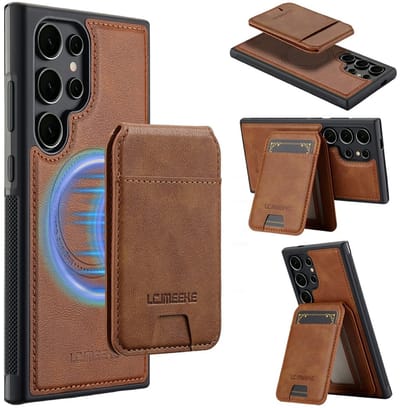 LC.IMEEKE Hoesje - Geschikt voor Samsung Galaxy S26 Ultra Hoesje - LC.IMEEKE L3 - Leather Back Cover met Pasjeshouder - MagSafe Compatible - Bruin