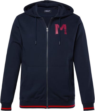 Men Plus - Heren - Sweatvest capuchon borstprint - Navy blauw - Maat L