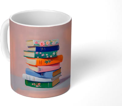 Mok - Koffiemok - Boeken - Stapel - Kleurrijk - Mokken - 350 ML - Beker - Koffiemokken - Theemok