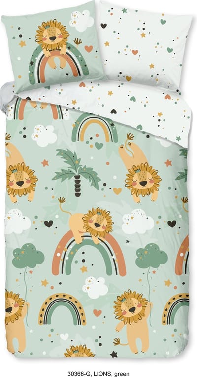 Good Morning dekbedovertrek leeuwen - 1 persoons 140x200/220 cm - Groen - 100% Katoen renforce