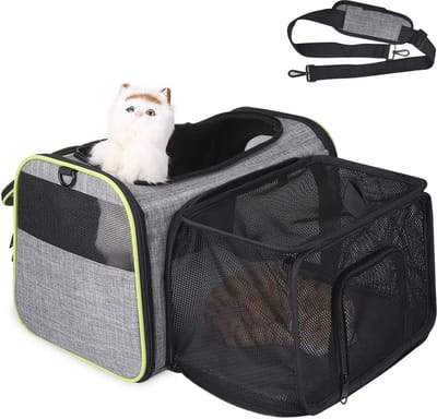 Opvouwbare honden- en kattendraagtas, transportbox voor huisdieren, geschikt voor vliegtuig en auto - grijs