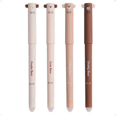 Ainy Kawaii Beren dieren uitwisbare pen set | 3 uitgumbare pennen voor etui , pennenzak of pennenbak | Blauw Inkt | Schattige teddybeer design | Ideale manga anime teken balpennen | Uitgumbare gelpennen schrijfwarenset voor kinderen en volwassenen