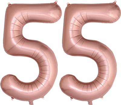 Folie Ballon Cijfer 55 Jaar Rose goud Verjaardag Versiering Helium Cijfer Ballonnen Feest versiering Met Rietje - 86Cm