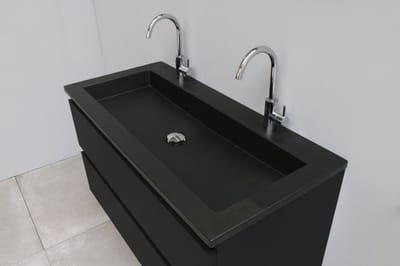 Basic Bella Badkamermeubelset - 100x55x46cm - 1 wasbak - Acryl - Zwart - 2 kraangaten - Wandspiegel met verlichting - Melamine Zwart mat