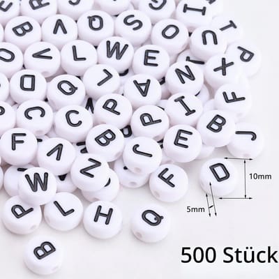 Letterkralen 10mm Ronde Alfabetkralen 500st voor Sieraden Maken (Zwart-Wit)