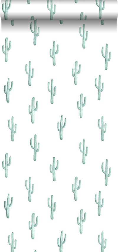ESTAhome behang kleine woestijn cactussen vergrijsd turquoise - 53 cm x 10.05 m - 138898