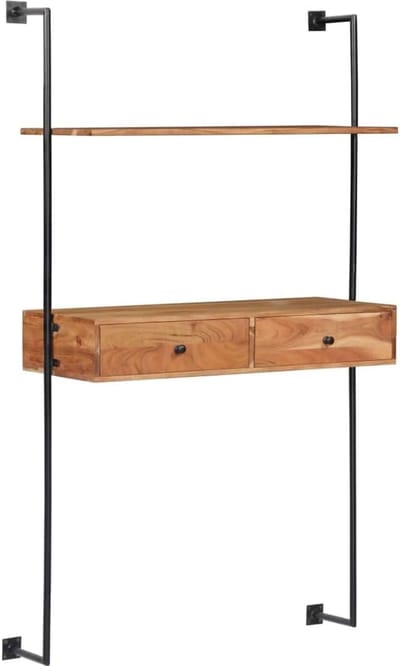 Wandbureau Massief Hout - Schrijftafel Werkplek - Thuiswerken Organiseren - Handgemaakt Uniek Design - 90x40x170 Cm - Natuurlijk Hout