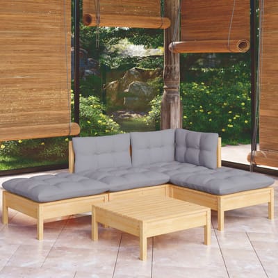 vidaXL - 5-delige - Loungeset - met - grijze - kussens - grenenhout