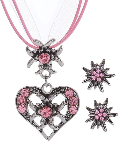 Drie-delige kostuumjuwelen set voor dames met berenfestival accessoires, dirndl ketting en koperlegering