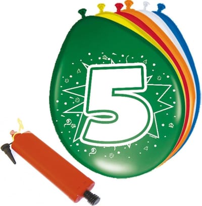 Folat - Verjaardag ballonnen pakket 5 jaar - 32x stuks met ballonpomp