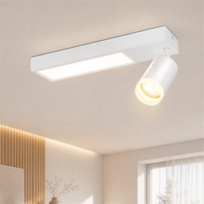 NETTLIFE Opbouwspot LED - 1-lichts - GU10 Fitting - wit - rechthoekig - 330° draaibar Plafondspot - 3000K Warm Wit Licht - 10W - Moderne Keukenlamp - Metaal - voor Slaapkamer | Hal | Woonkamer - L 23.5cm