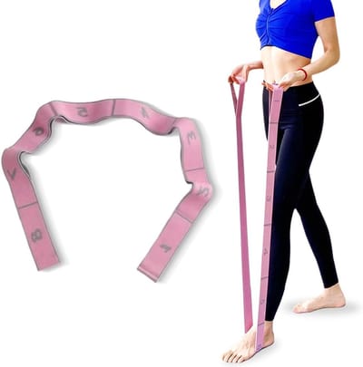 Yoga Sangle - Elastische Stretchband met 8 Vaste Lussen - 90cm Breedte 4cm