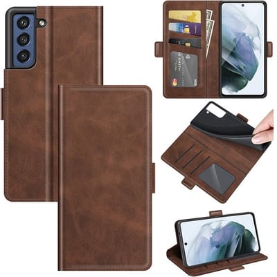 MobyDefend Hoesje - Geschikt voor Samsung Galaxy S21 FE - Luxe Wallet Book Case (Sluiting Zijkant) - Bruin