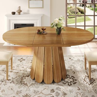 DESMIU Eettafel - Uitschuifbaar Ronde Naar Ovale Tafel - Voor Keuken Woonkamer En Balkon - MDF En Metaal - Bruin - 118 158 X 118 X 76 8 Cm