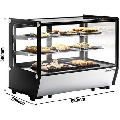 GGM Gastro Tisch-Kühlvitrine - 160 Liter - 880mm - eckig - mit 2 Ablagen Zilver / Zwart