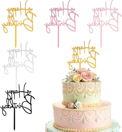 5 stuks Happy Birthday taartdecoratie acryl - Verjaardagstaart topper en stekers voor jongens, meisjes en volwassenen (5 kleuren)