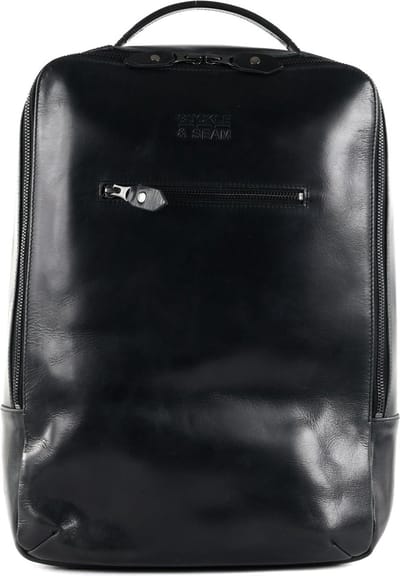 BUCKLE & SEAM Leren laptop rugzak rugzak met laptopvak Leon New Stripes Leather Backpack 13,5L Black zwart