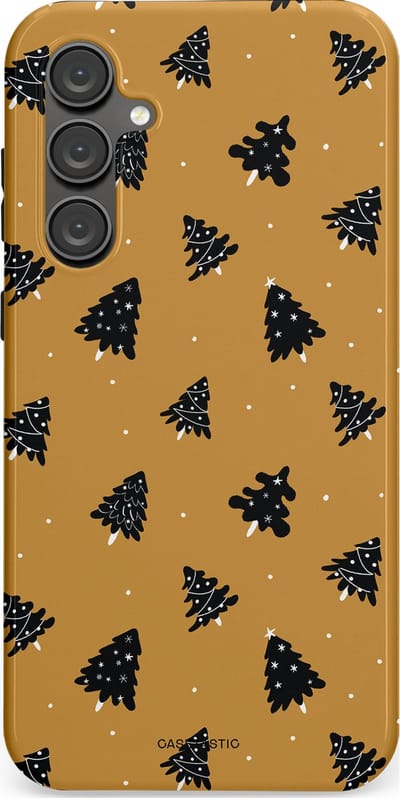 Casetastic hoesje geschikt voor Samsung Galaxy S23 FE - Dubbellaagse bescherming - Zwarte Kerstboom Feest - Fashion Case - Goud Donkergrijs Taupe