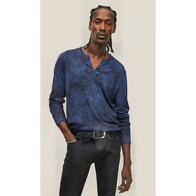 John Varvatos Ash Ls Grommet Henley With Carbon Wash Twilight Blue Maat: XXL | Longsleeves Outlet | Heren | Blauw