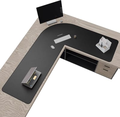 Dubbelzijdige L-vormige leren bureauonderlegger 157x200 cm voor computer en kantoor, zwart