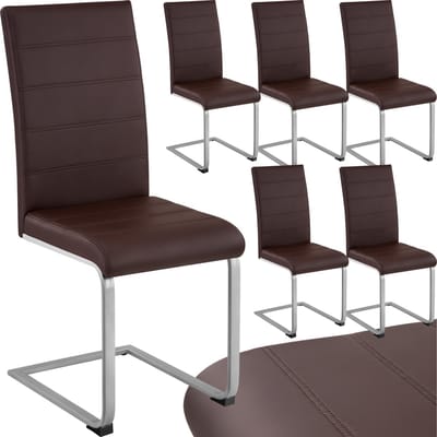 tectake® Eetkamerstoelen Bettina - Kunstleren stoelen voor Eettafel - Keukenstoelen met ergonomisch gevormde rugleuning - Diverse kleuren en sets - Maximale belasting 120 kg - Afmeting (LxBxH) 41 x 52 x 99 cm - Set van 6 - Bruin