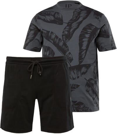 JP 1880 - Heren - Pyjama thuispak all-overprint shirt shorts - Blauwgrijs - Maat L