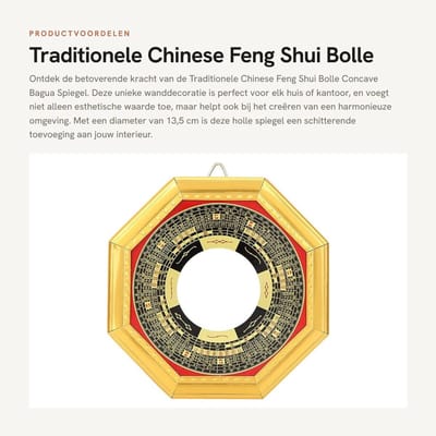 Dailygoods- Bagua Spiegel 13,5 cm - Bol/Concaaf - Wandgemonteerd - Feng Shui Decoratie - Houten Spiegel - Positieve Energie